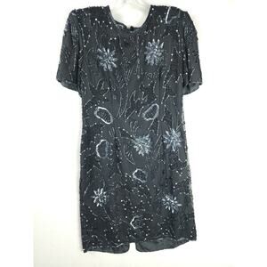 Robert Anthony Sequined Beaded Lined 100% Silk Dress Petite 12